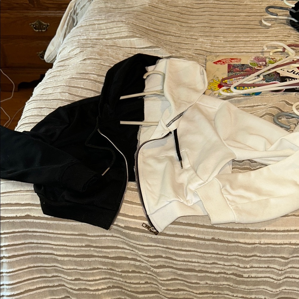 Black and White Zip-Up Hoodies